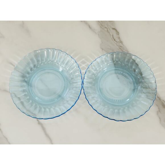 Fortecrisa Azure Ice Blue Glass Tea Cup Saucer 70's Interior Ribbed 3" Mexico x4 - Picture 10 of 13
